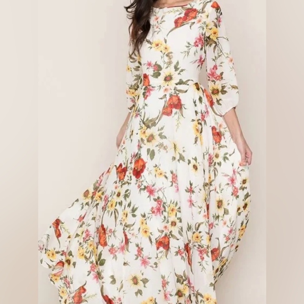 Yumi Kim Floral Long Sleeve Maxi Lined Dress